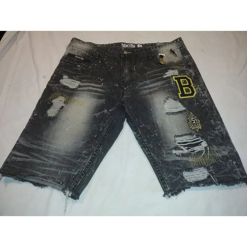 Men's Born Fly Black denim shorts size 40 Anytown Ripped Distressed